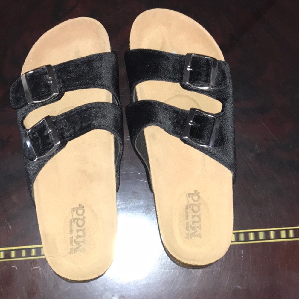 Black velvet sandals